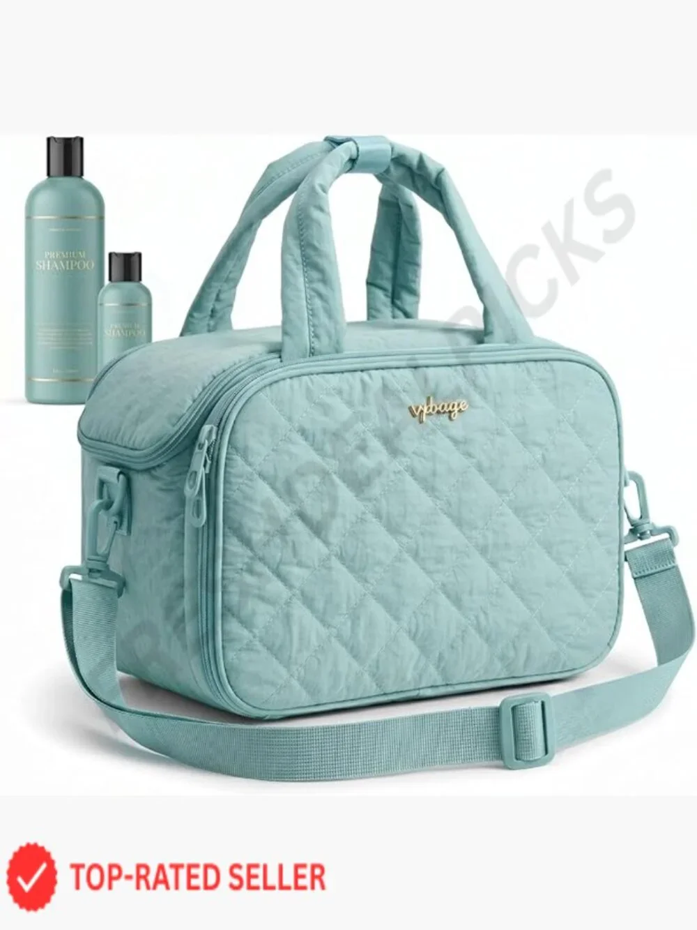 Large Quilted Toiletry Bag Puffy Travel Makeup Organizer with Removable Divider